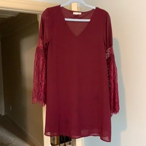 Loveriche small red/maroon dress with lace sleeves